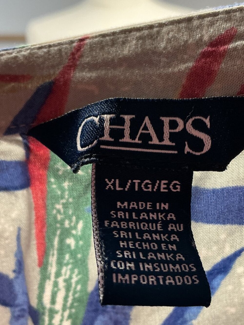 Chaps XL Blue Tropical Ruffle Tie Neck Sleeveless Blouse Boho Resort Top - Picture 5 of 14